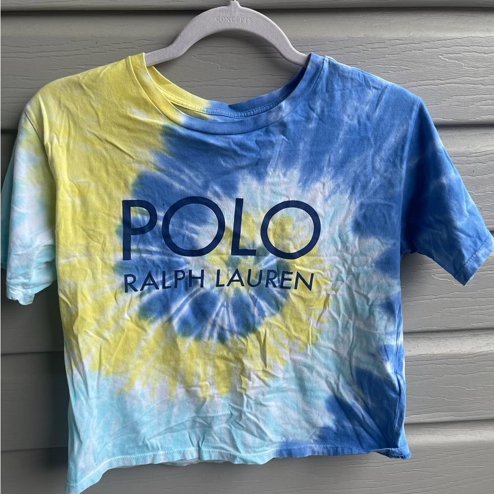 BLUE AND YELLOW TIE-DYE POLO RALPH LAUREN CROP TOP